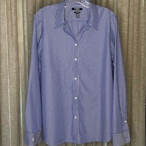 Chaps- X-Large Light Blue Button Up Top w/ White Pin Stripes